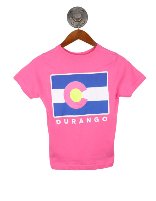 Barefoot Durango Colorado Youth Short Sleeve Flag Tee Pink