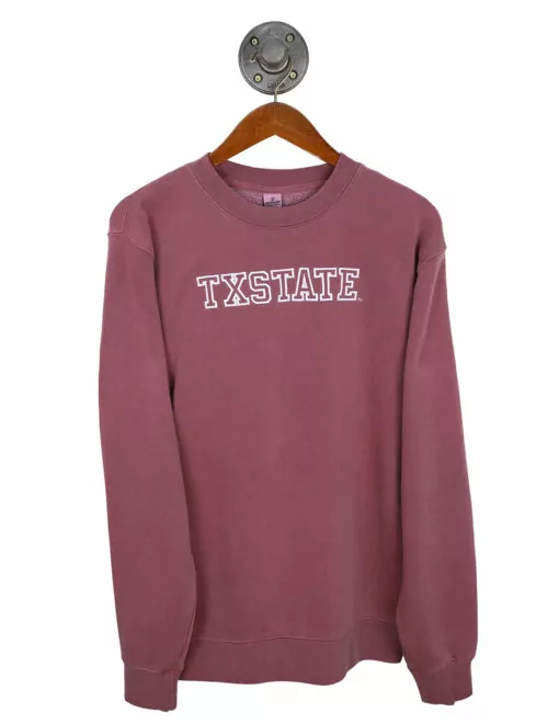 Barefoot Texas State TXSTATE Embroidered Crewneck Sweatshirt Pigment Maroon Red