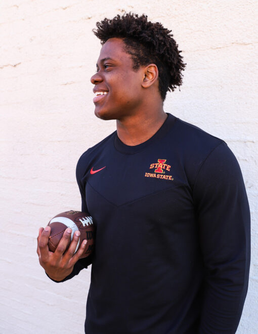 Guy wearing Barefoot Iowa State ISU Long Sleeve Black Nike Shirt