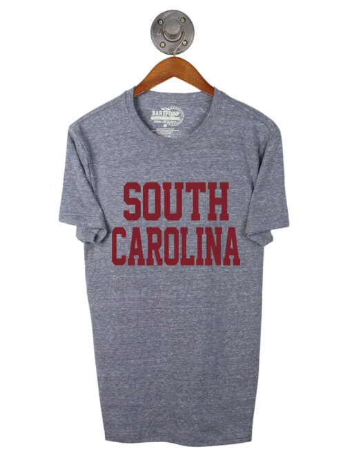 Barefoot South Carolina USC Gamecocks Red Text Soft Style Shirt Grey