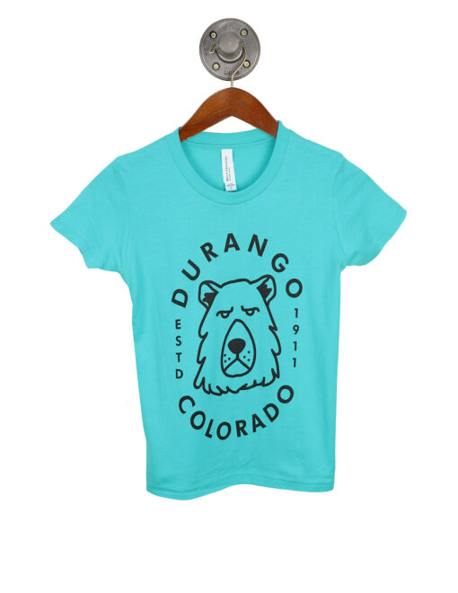 Barefoot Durango Colorado Blue Grumpy Bear Youth Short Sleeve Shirt