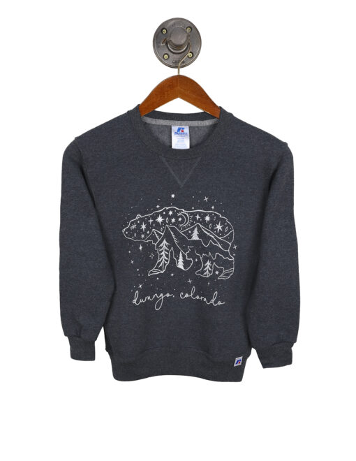 Barefoot Durango Colorado Mountains Bear Heather Grey Youth Sweatshirt