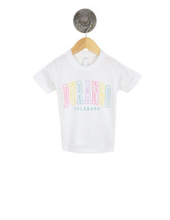 Barefoot Durango Colorado White Rainbow Arch Toddler Shirt