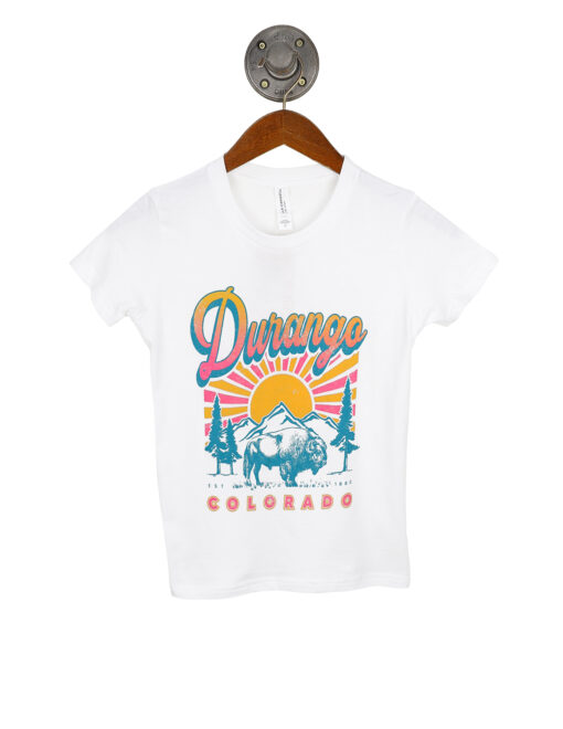 Barefoot Youth Kids Durango Colorado Sunshine Buffalo Neon Shirt White