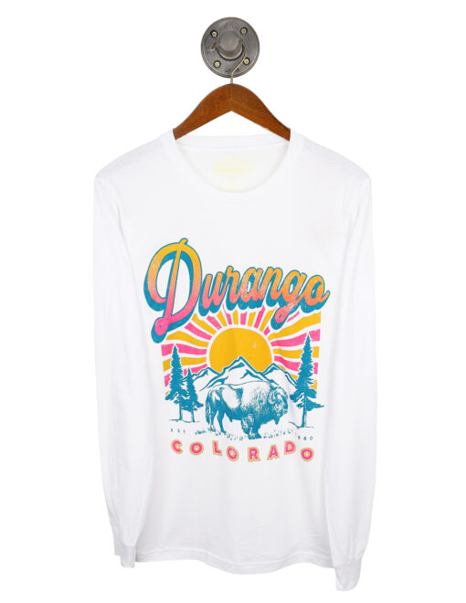 Barefoot Durango Colorado Sunshine Buffalo Neon Shirt White