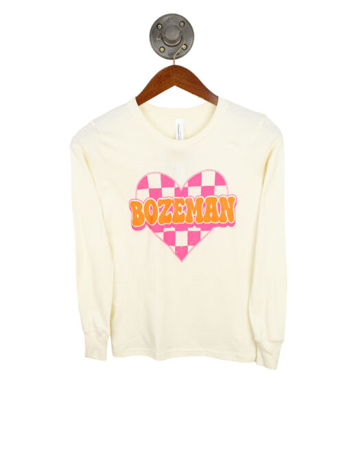 Barefoot Bozeman Montana Long Sleeve Neon Checkered Heart Tee Youth