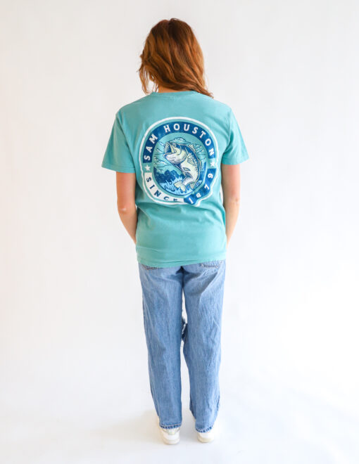 Adventure out at Sam Houston and fish the day away with this blue short sleeve Sam Houston Bearkats comfort color shirt!
