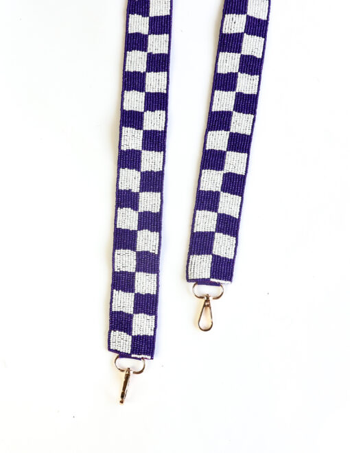 Purple Checkered Beaded Bag Strap