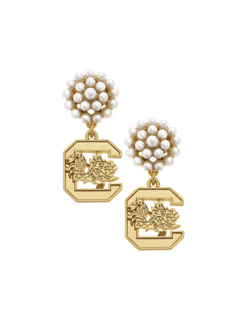 University of South Carolina Pearl Cluster 24K Gold Plated Logo Earrings