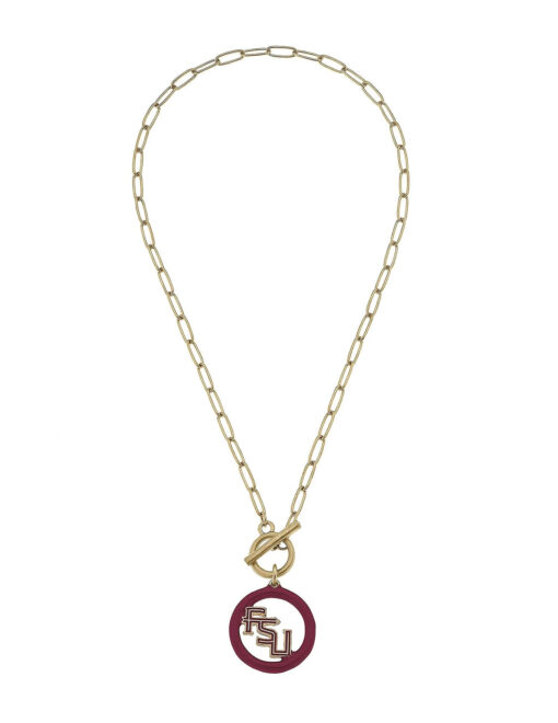 FSU Logo Enamel T-Bar Necklace