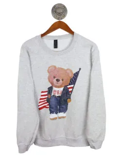 USA American Flag Bear Crewneck