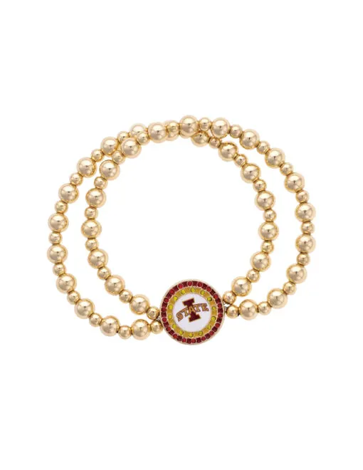 ISU Pave Disc 2-Row Ball Bead Stretch Bracelet