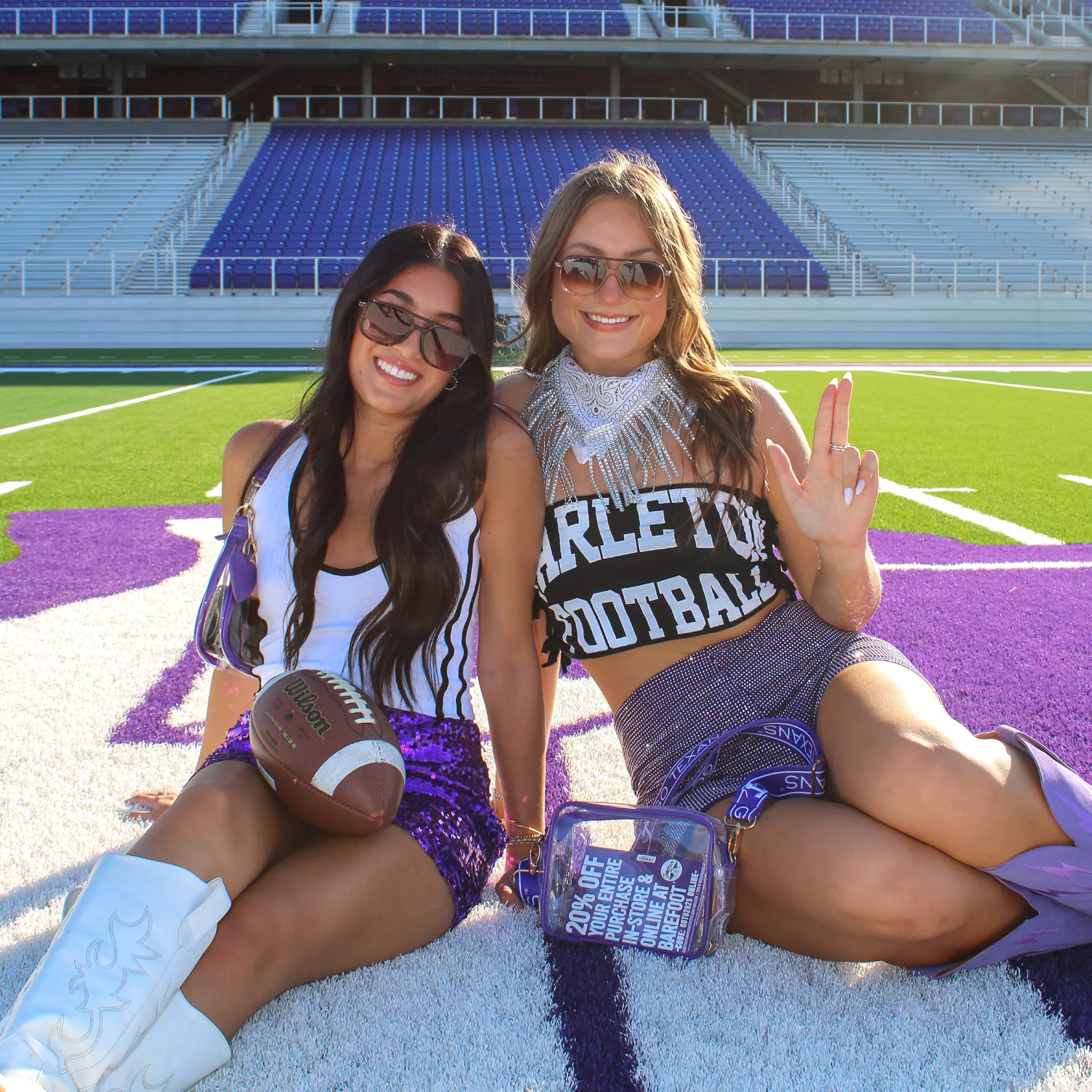 Two girls wearing Tarleton State apparel